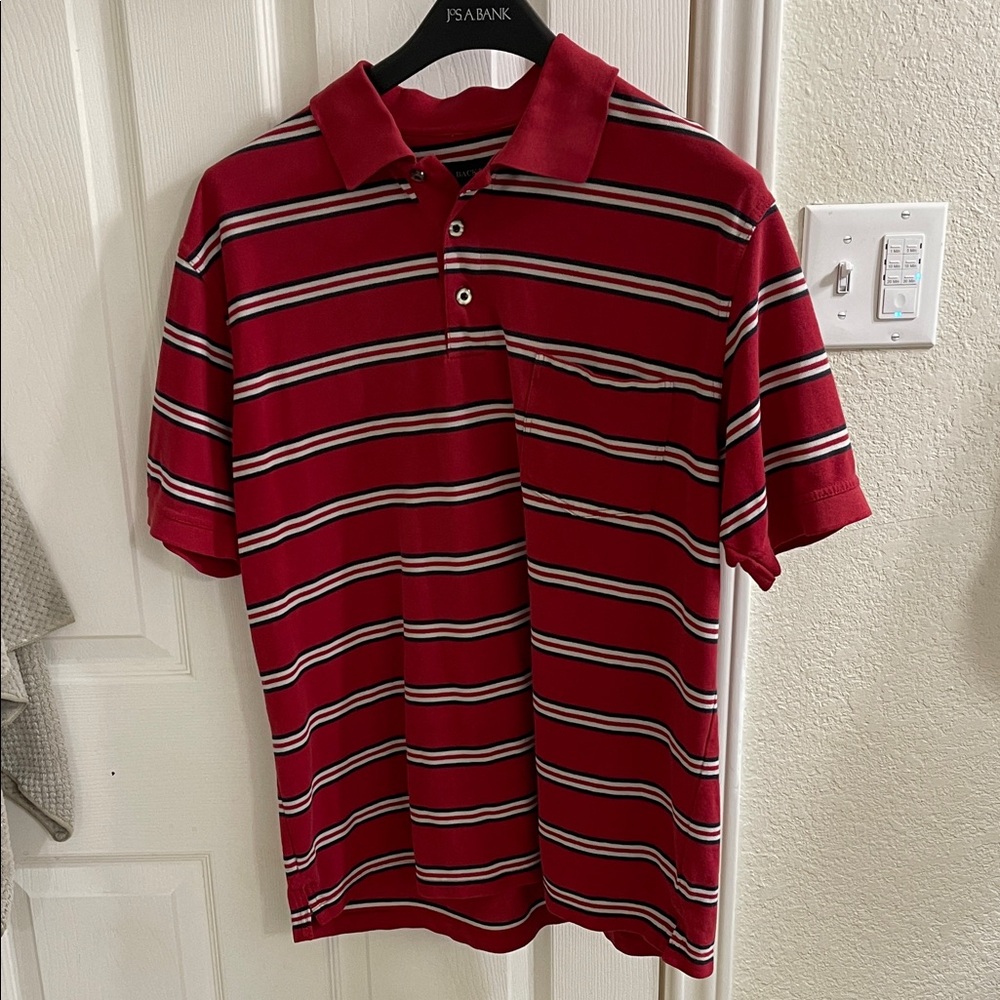 Back Bay Red Striped Men's Polo Shirt Medium